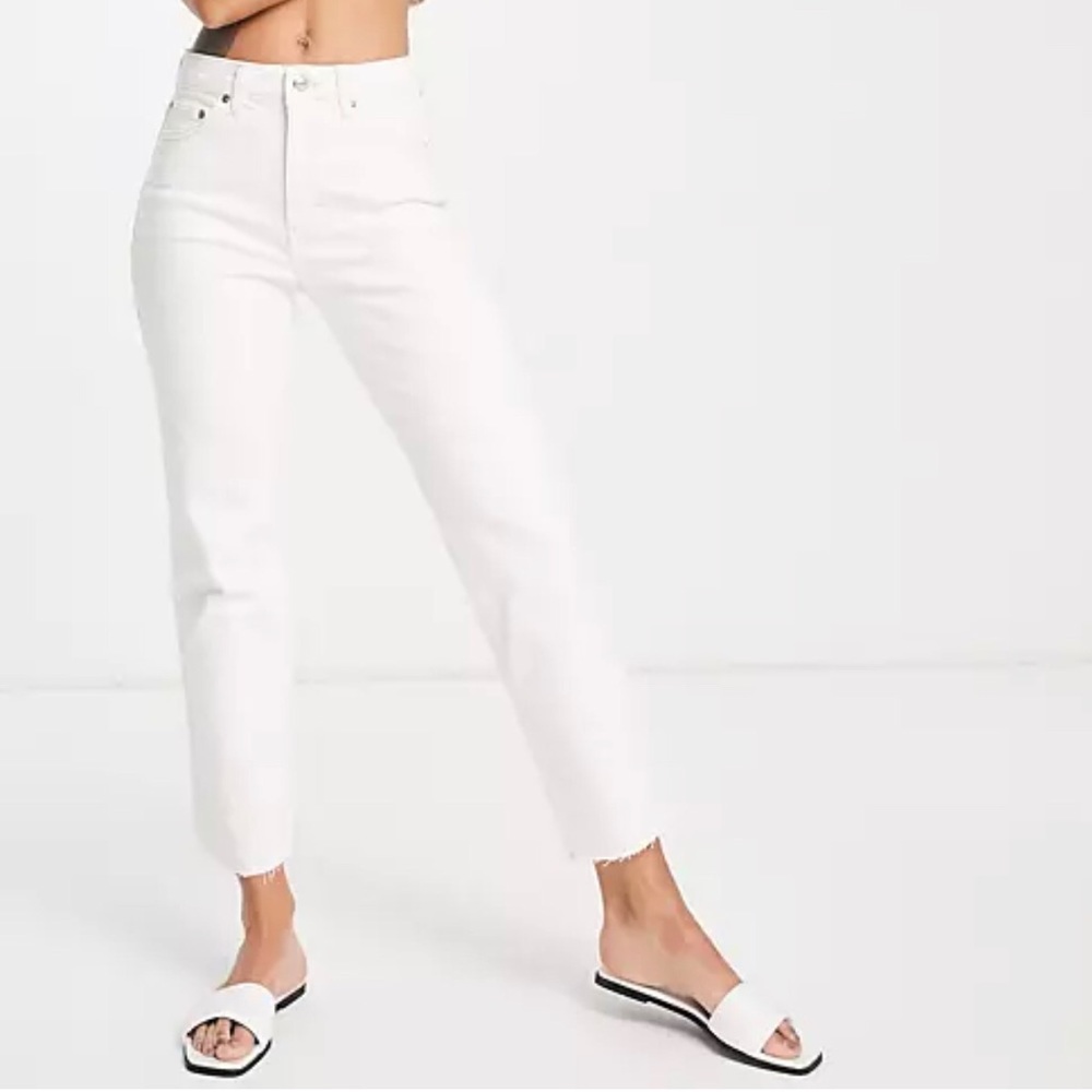 Topshop Moto White High-waisted Skinny Jeans, raw hem, size 32